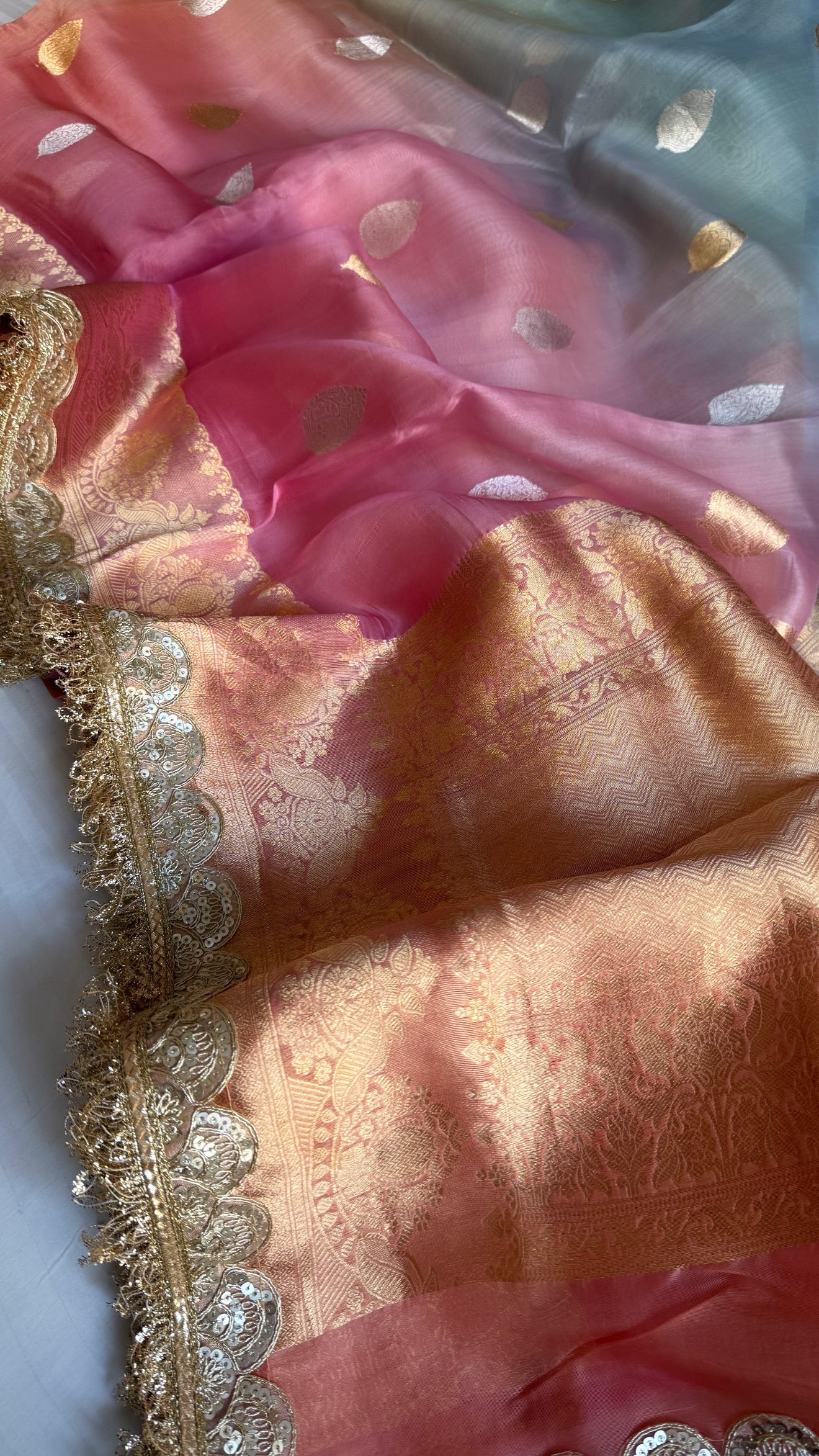 4D shaded rang birangi kora silk multicoloured kadhwa saree